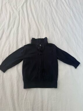 Nica Dark Navy Button-Front Mock Neck Sweater
